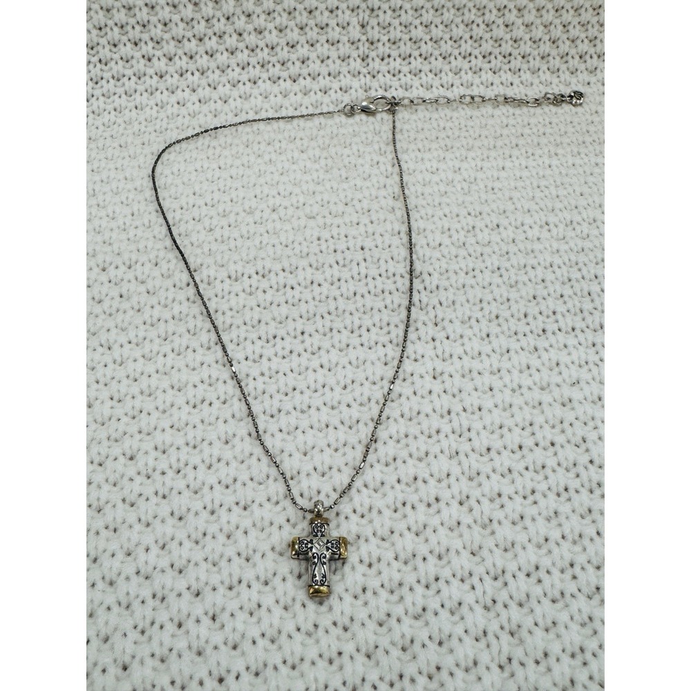 Brighton Two-Tone Cross Pendant Necklace Crystal Accent Adjustable